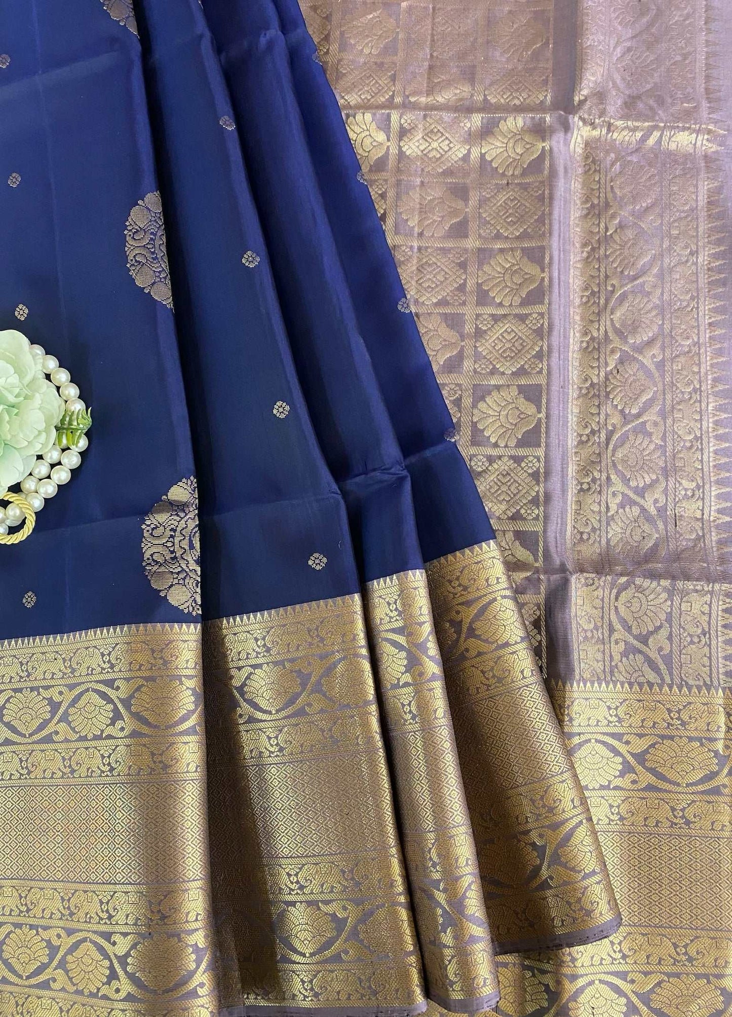 Midnight Blue zari work silk saree