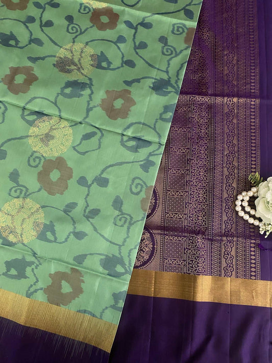 Ikkat Green Dual Tone silk sare