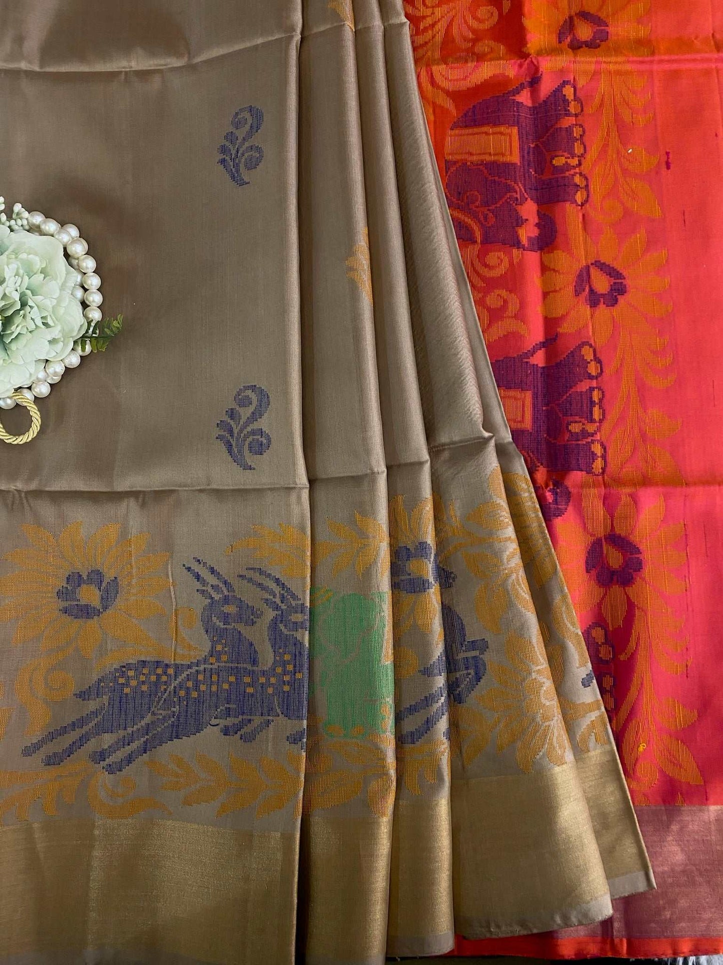 Chiku Madhubani pure silk saree