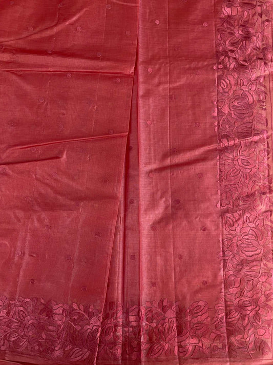 Pink pure tussar silk saree