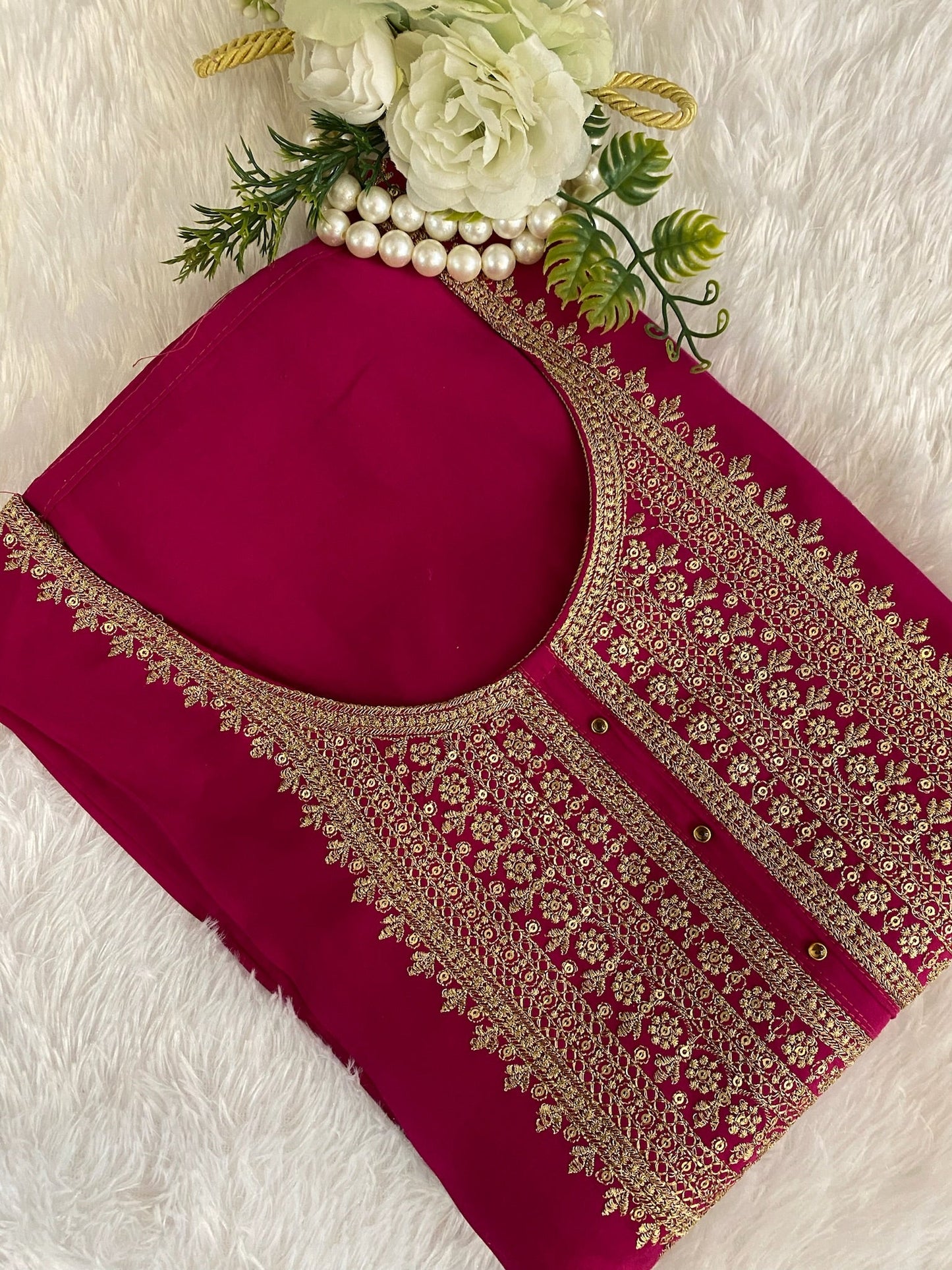 Mehndi Thread Work Semi Crepe Unstitched Salwar Suit