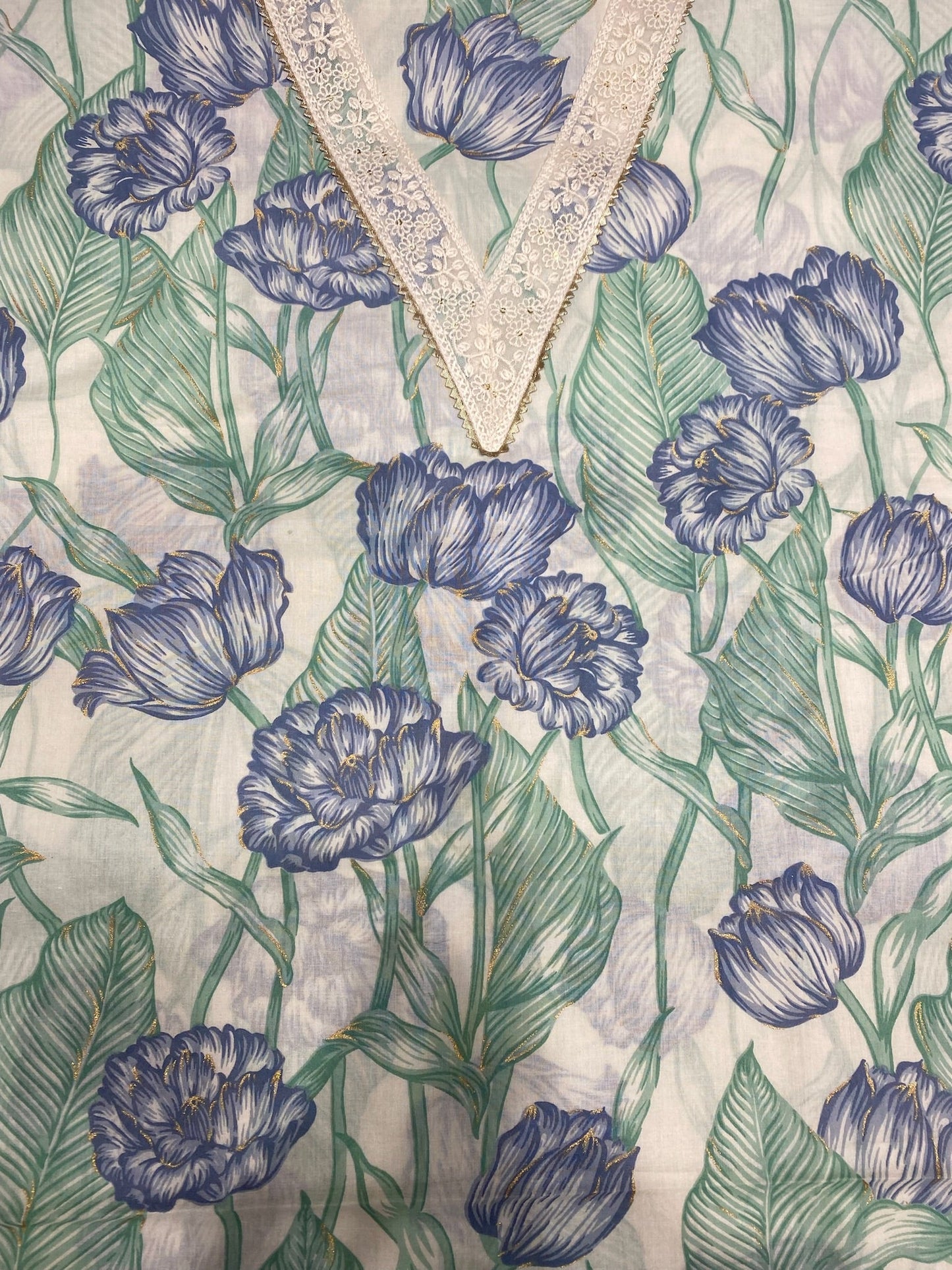 FLORAL PRINTED V SHAPPED COTTON SUIT