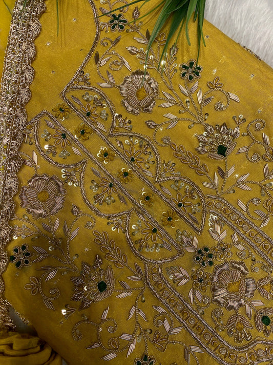 Yellow ochre chanderi suit