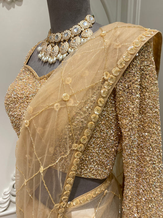 Net saree hand works with readymade blouse