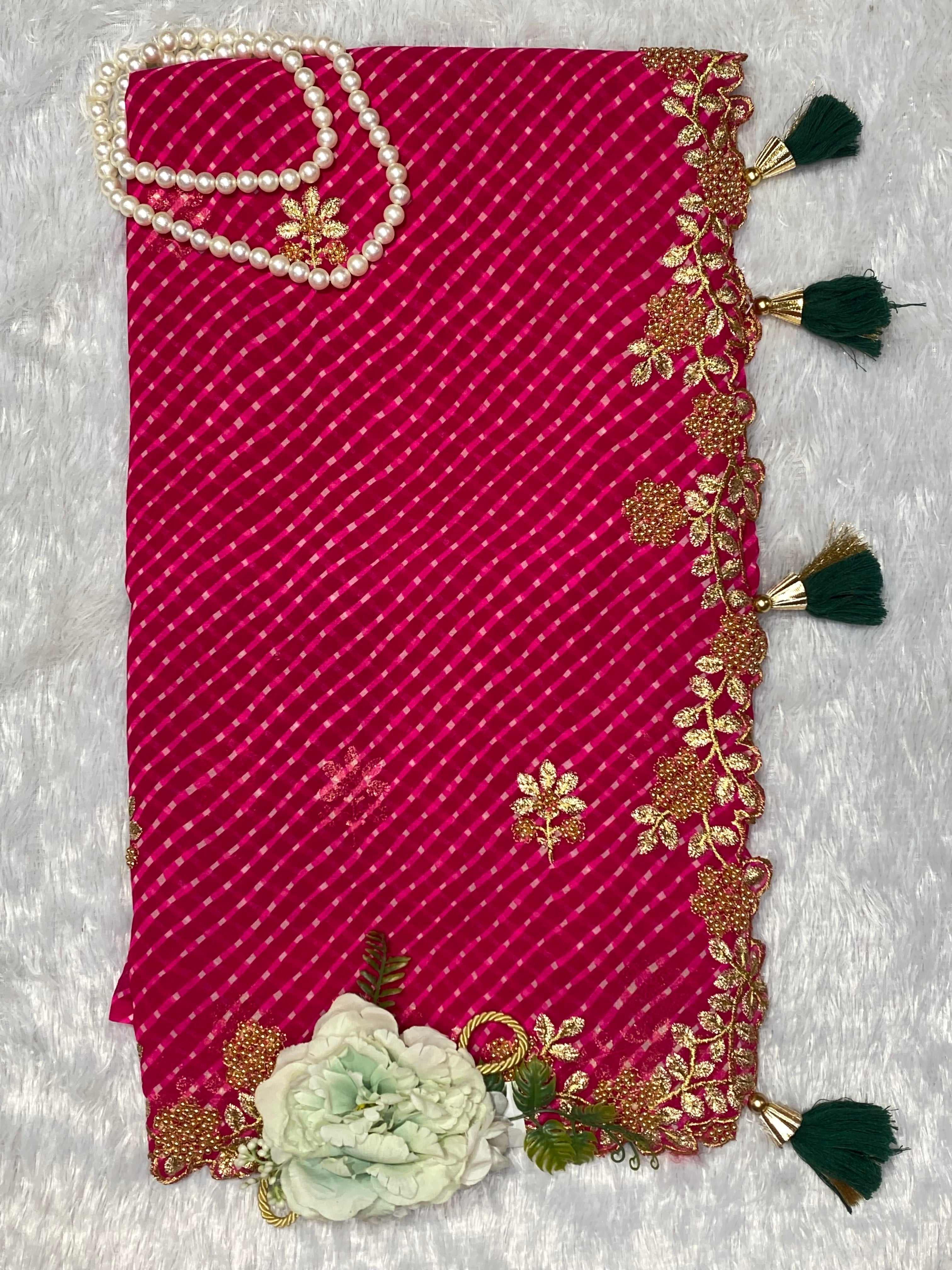 Georgeet Lehriya Saree WITH CUT WORK BORDER