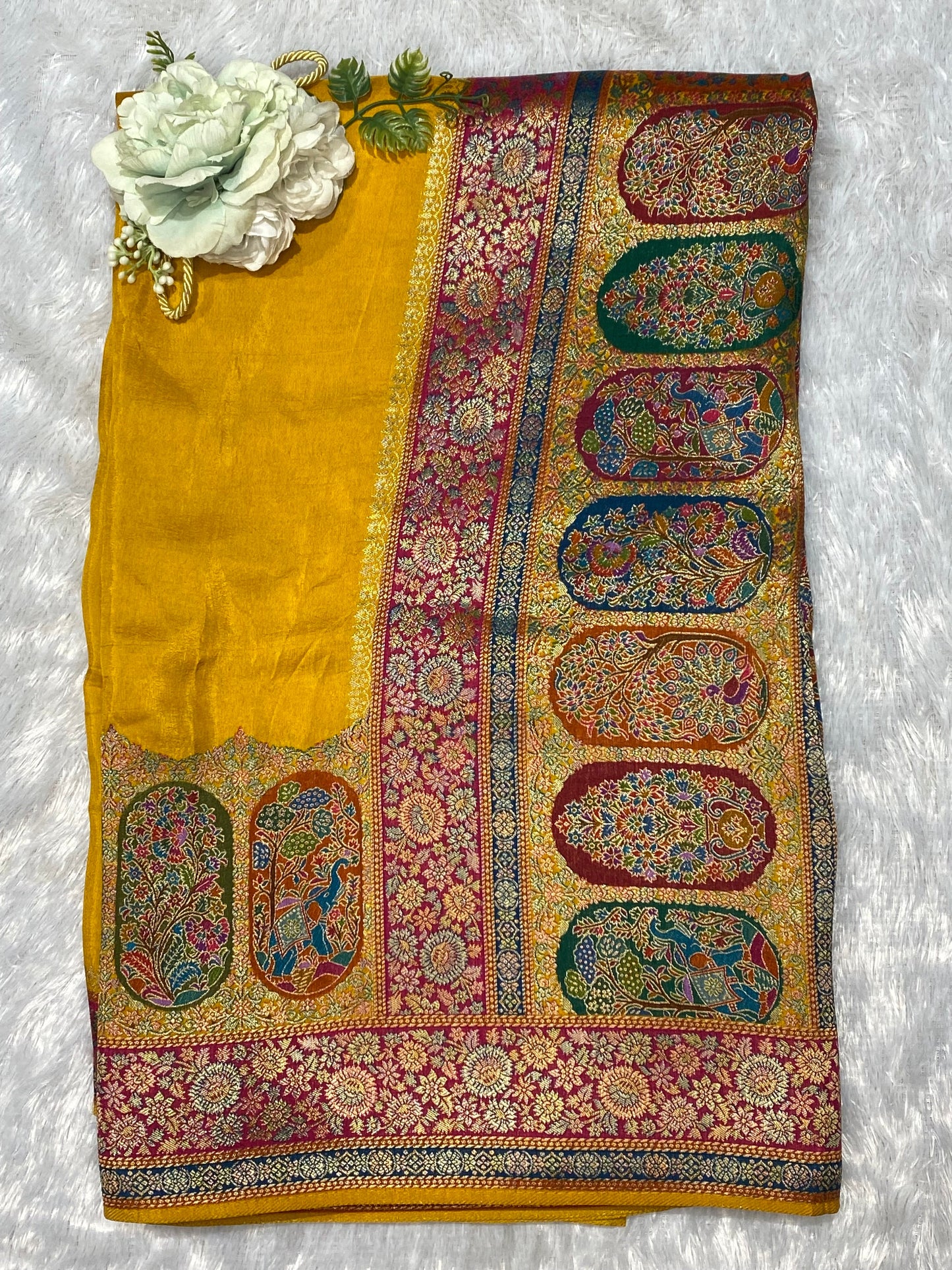 Gajji silk printed border with plain saree