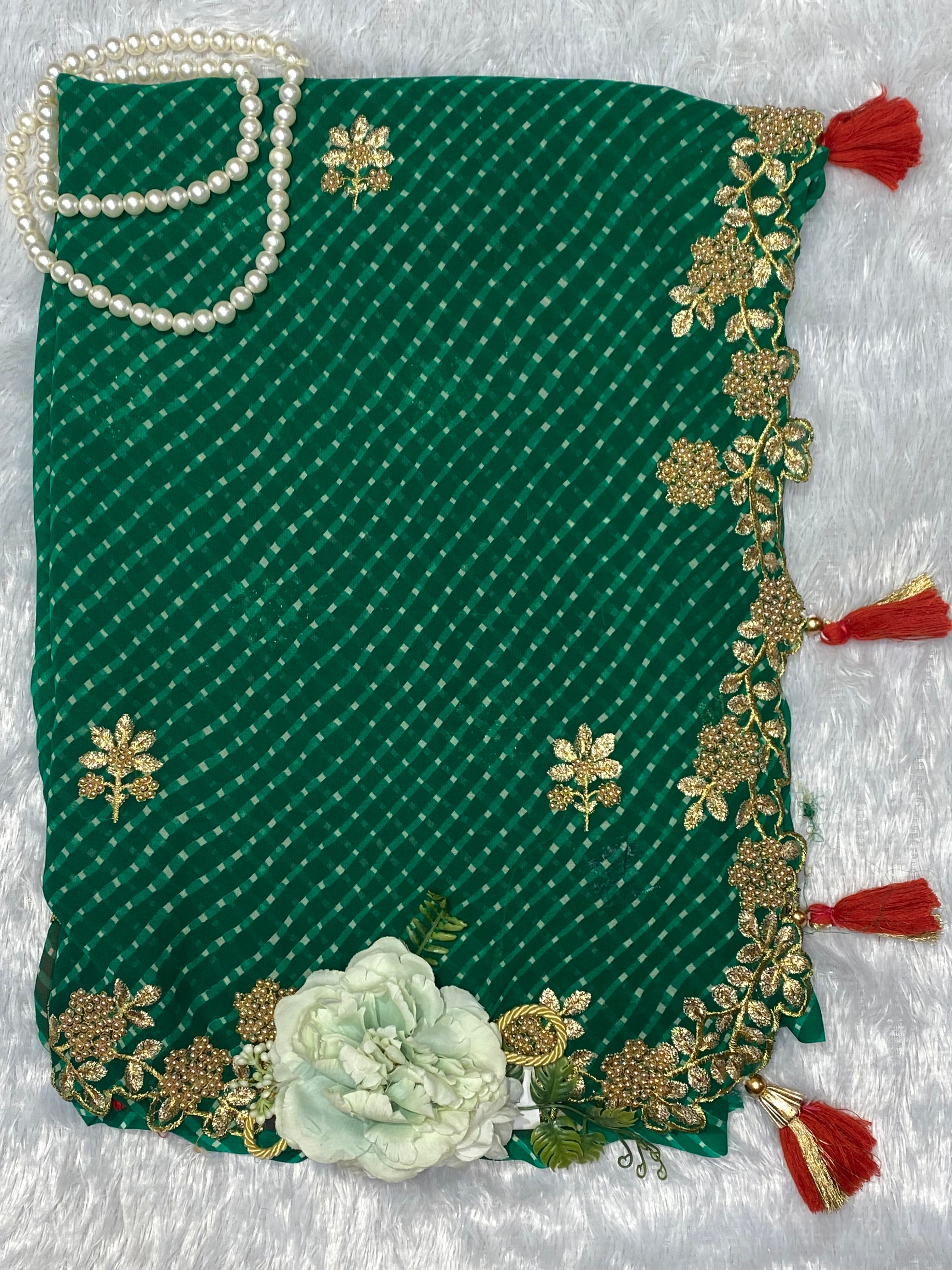 Georgeet Lehriya Saree WITH CUT WORK BORDER