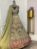 Olive Green Soft Silk Lehenga