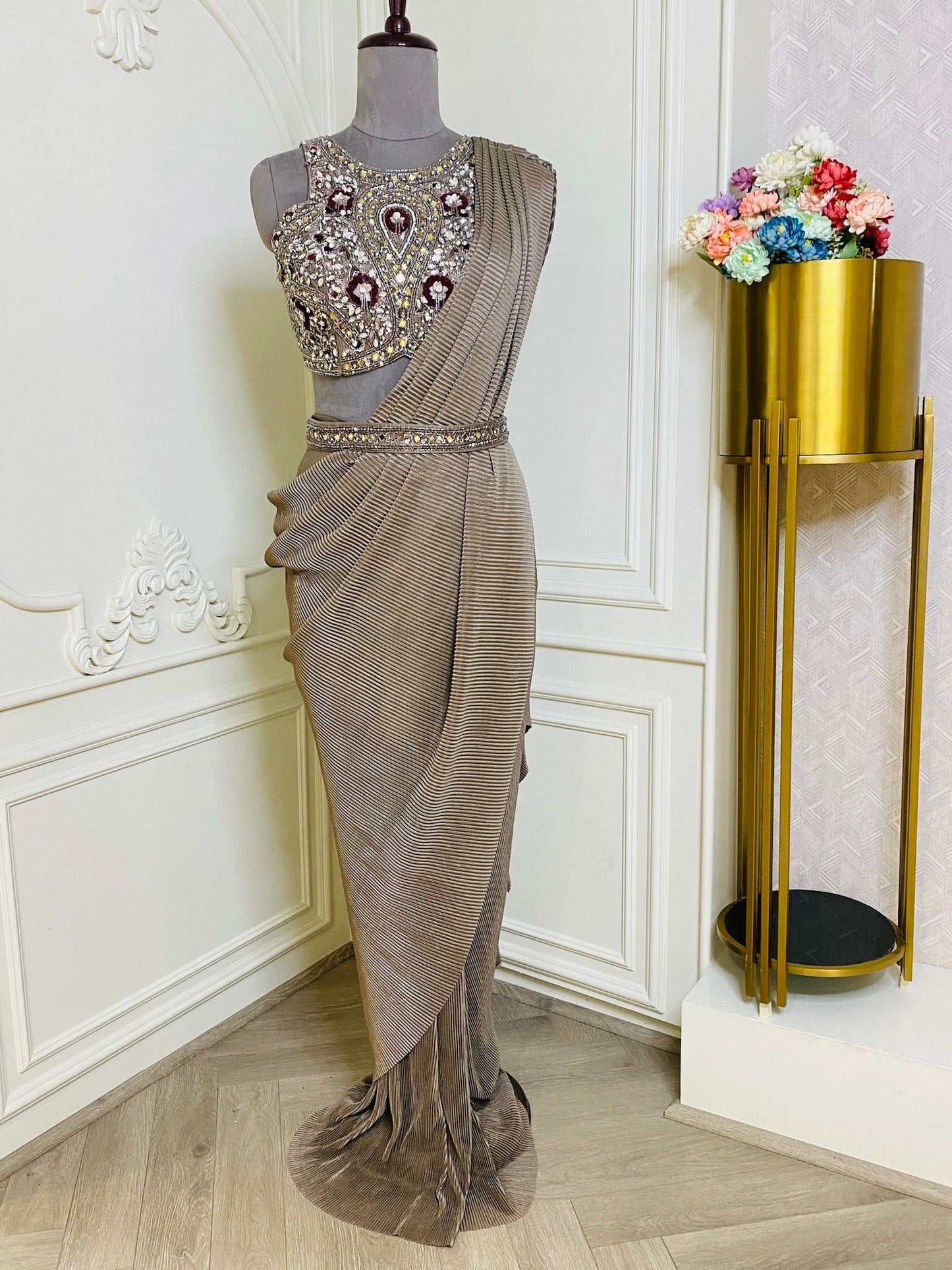 Mouse Satin Wrinkle Saree