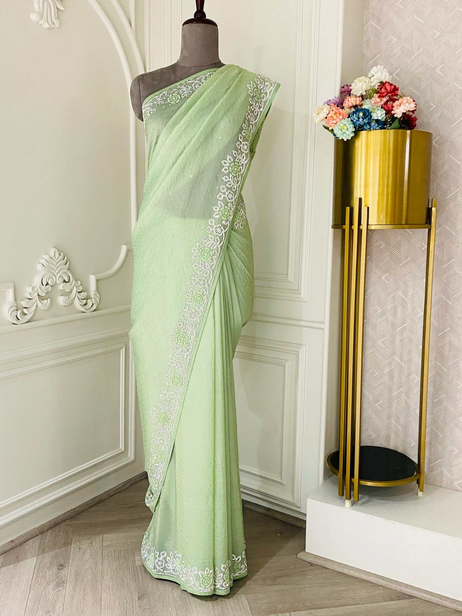 Crushed Mint Green Saree