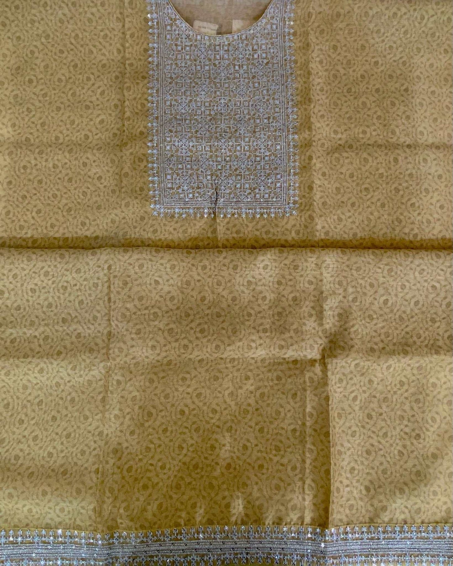 Gold Chanderi Zari Woven Suit With Sequins Work