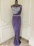 Lavender Dreams: Ready-to-Wear Saree with Intricate Embroidery