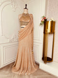 Gold Sequinned Pre-Draped Saree