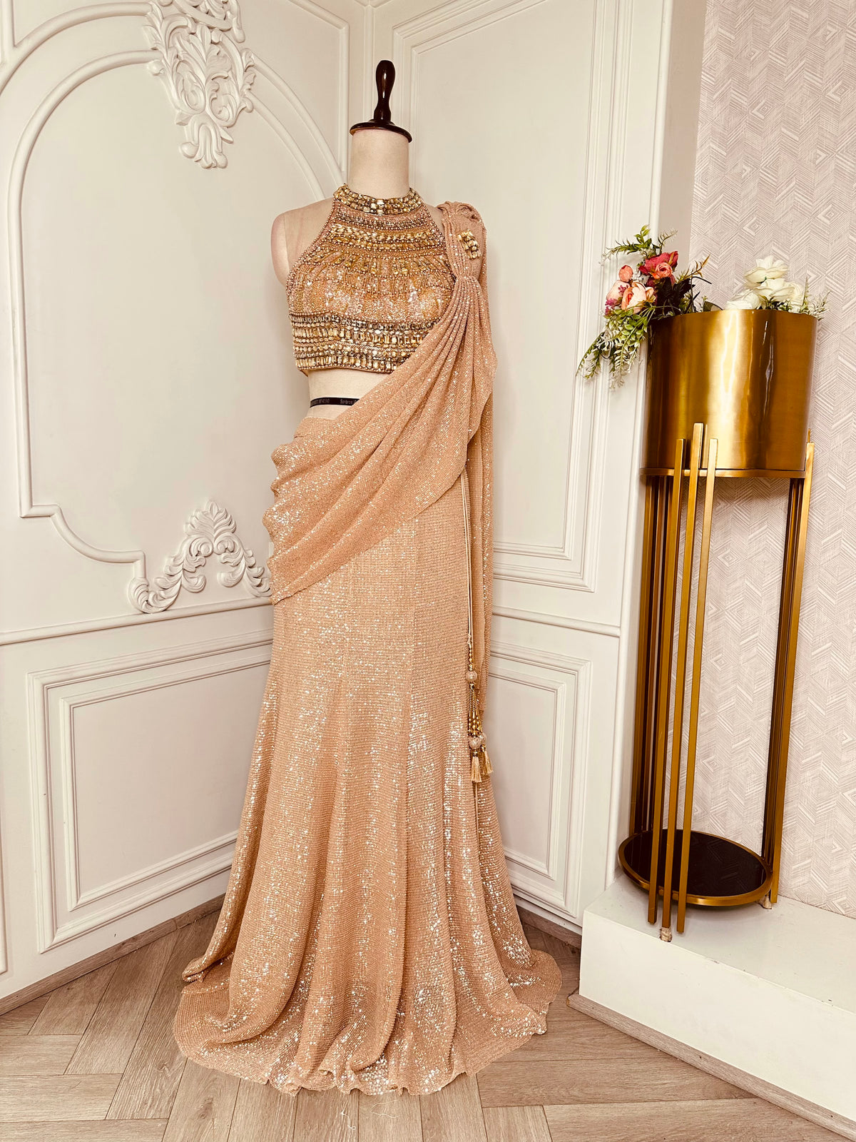 gold saree by Mamta Saree - full drape