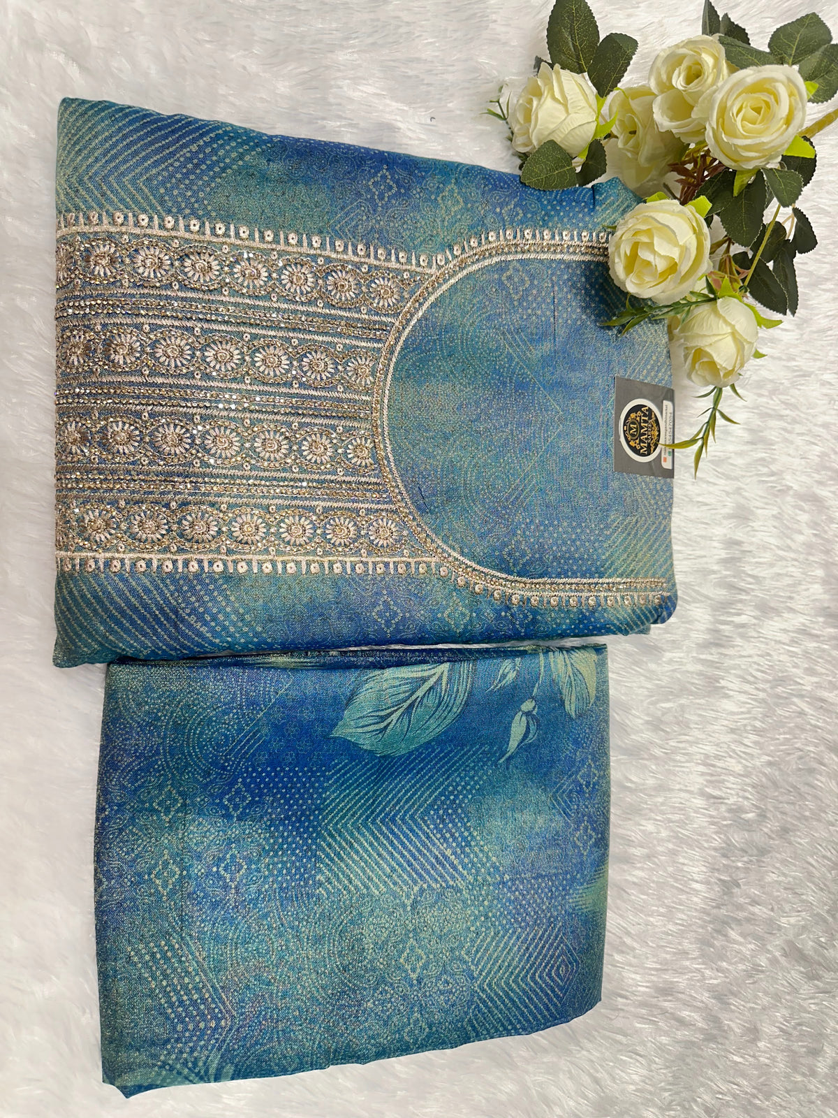 olive green dress material by Mamta Saree - view 3
