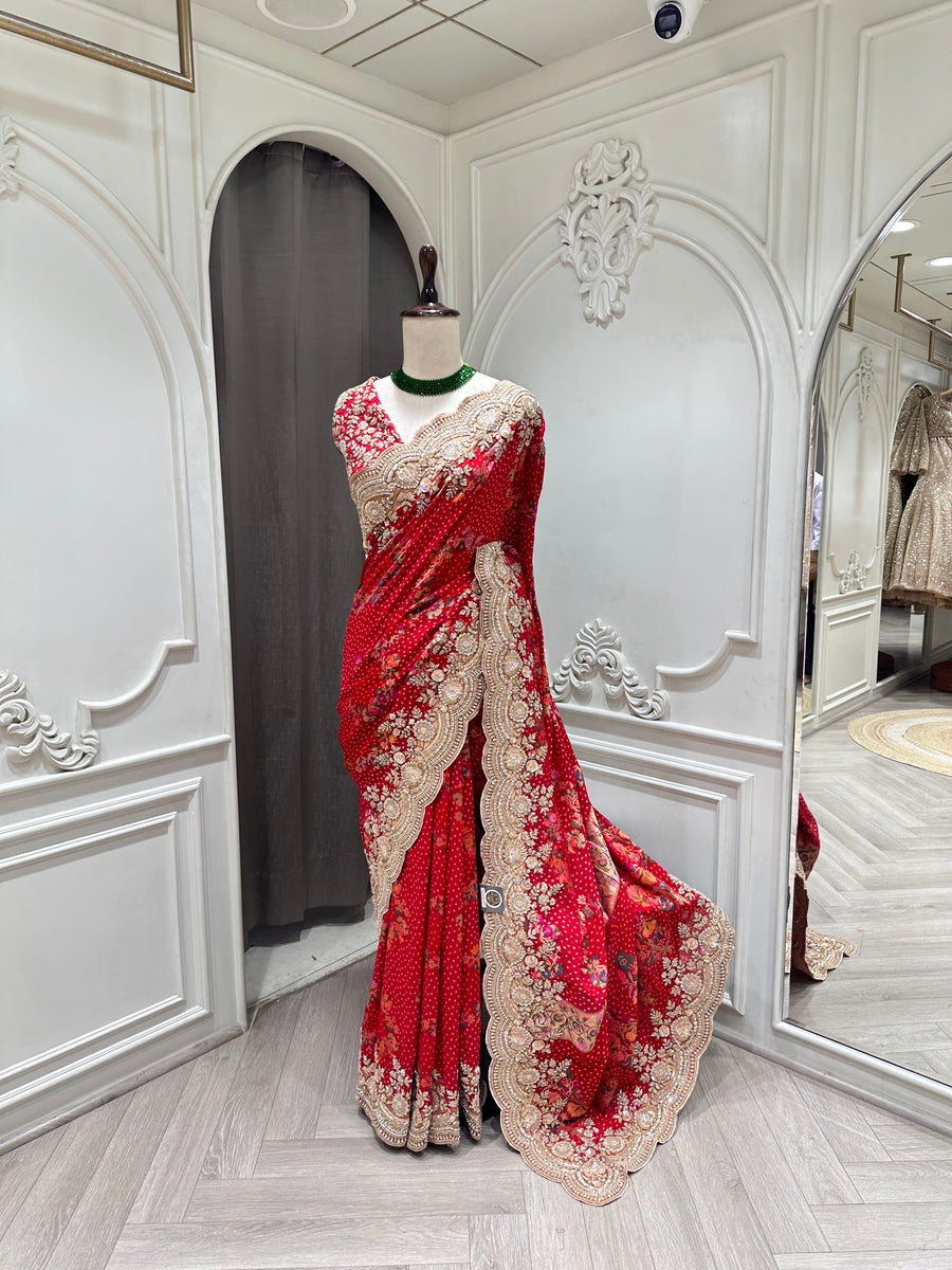 Red saree by Mamta Saree - full drape