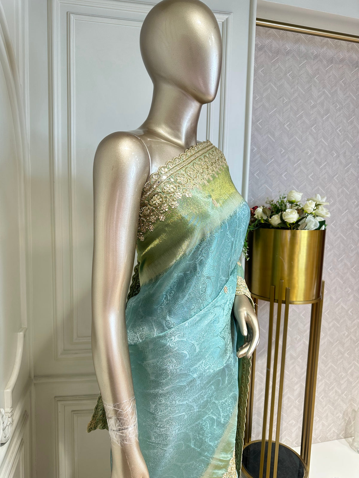 sea green saree by Mamta Saree - pallu detail