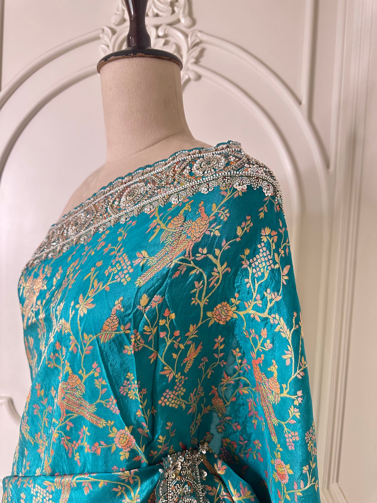 Firoze turquoise saree from the Pearl Position collection by Mamta Saree - view 3