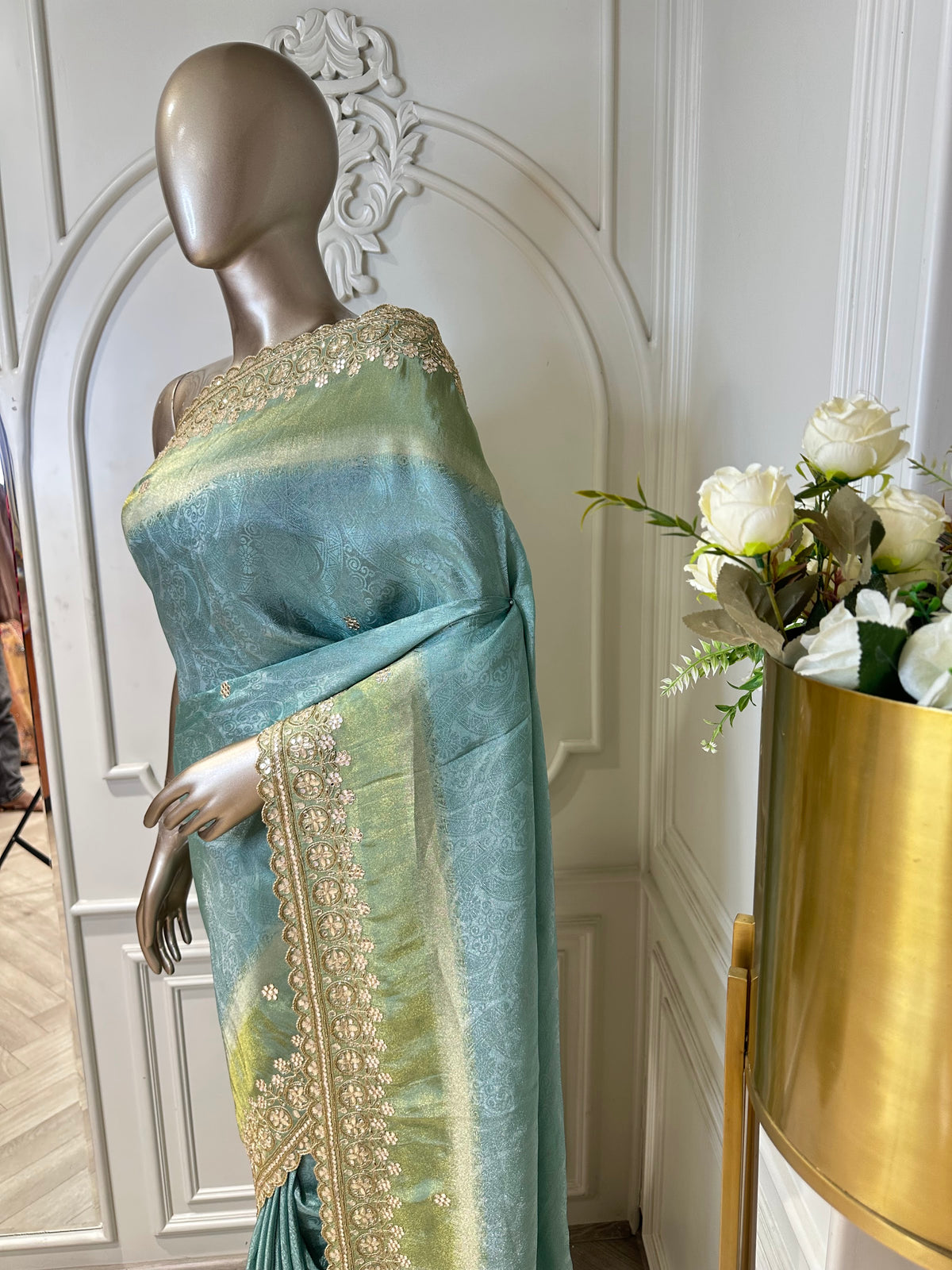 sea green saree by Mamta Saree - border detail