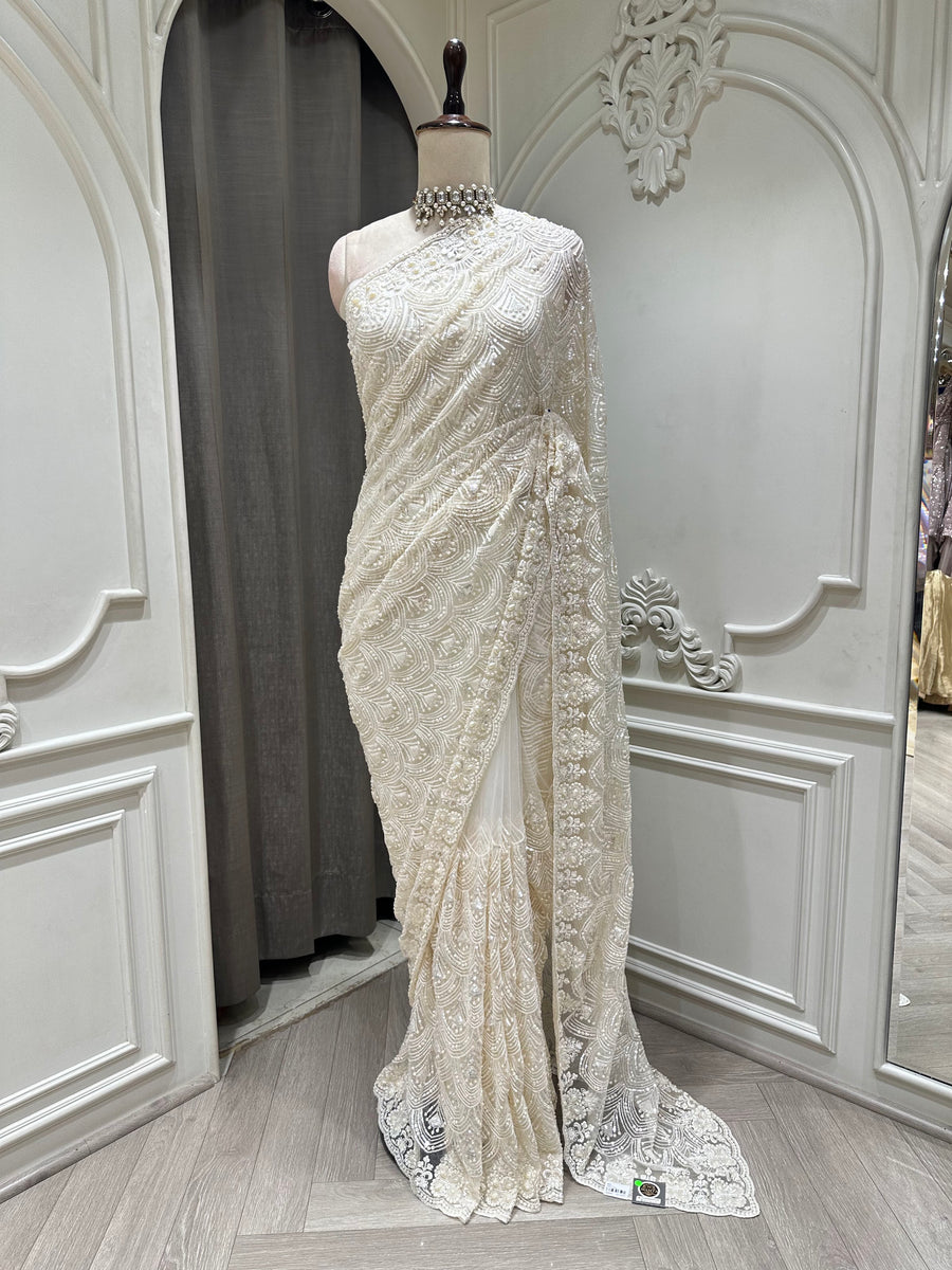 Ivory saree by Mamta Saree - full drape