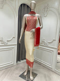 Ivory Maroon Embroidered Suit
