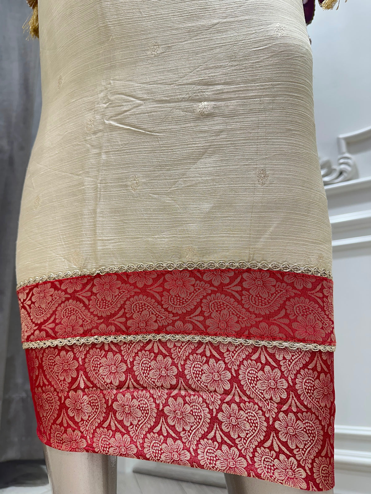 Ivory maroon suit by Mamta Saree - border detail