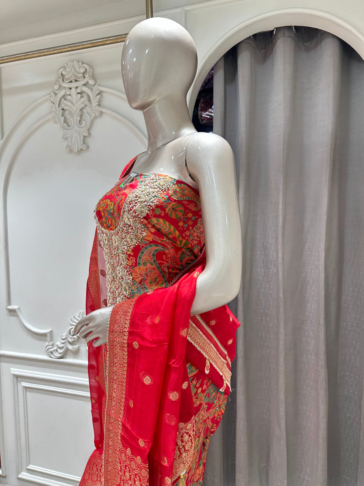 Red suit by Mamta Saree - full look