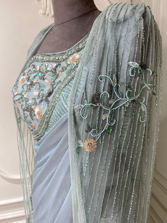 Azure Soft Premium Lycra Drape Saree