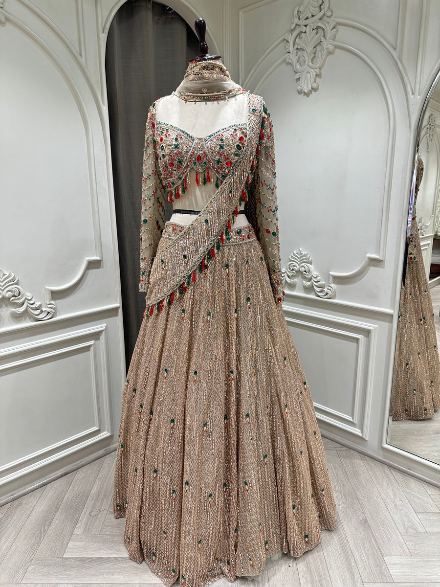 Champagne Beaded Bridal Lehenga Set