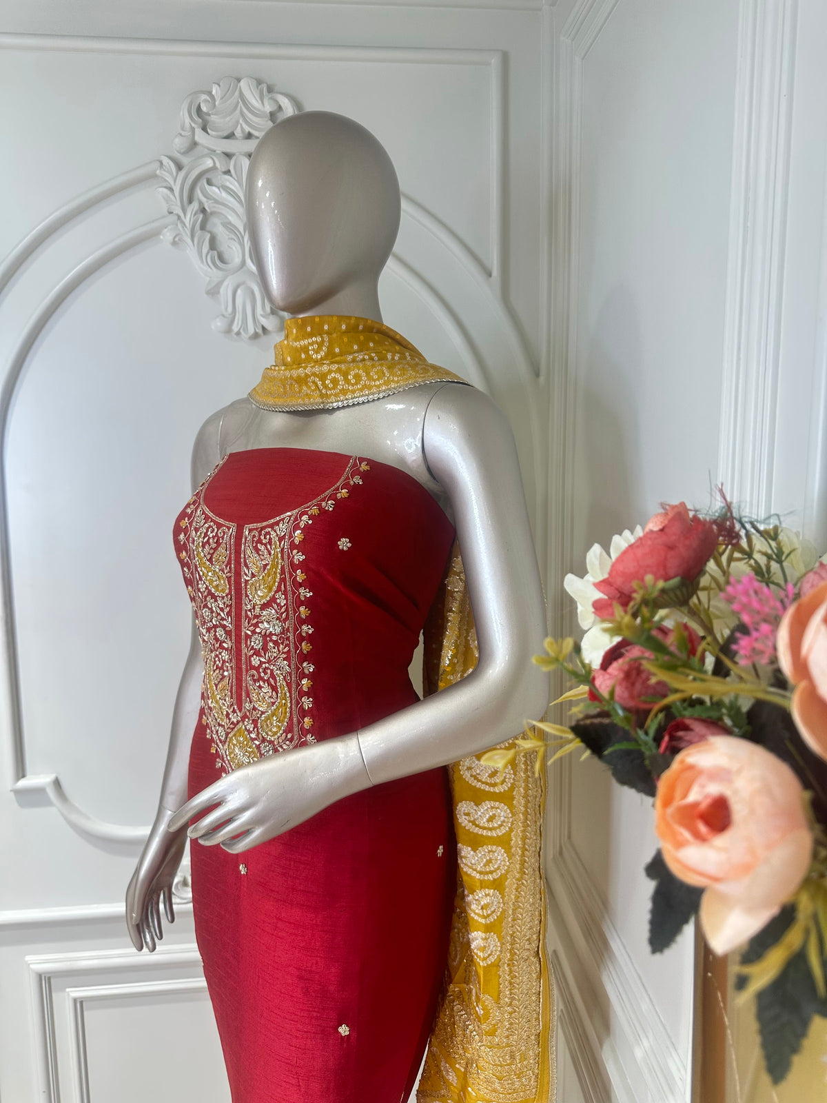 Maroon suit set by Mamta Saree - dupatta