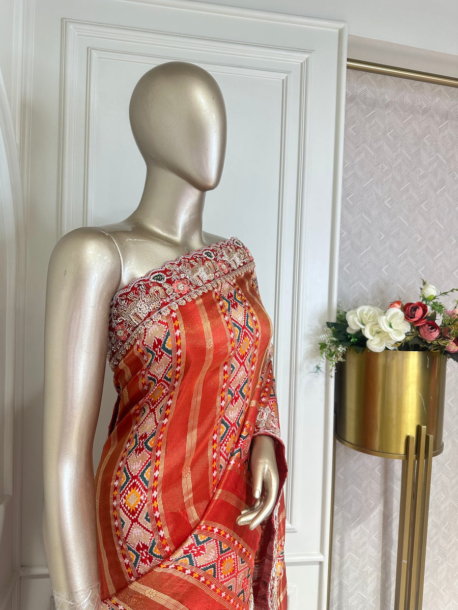 rust saree by Mamta Saree - border detail