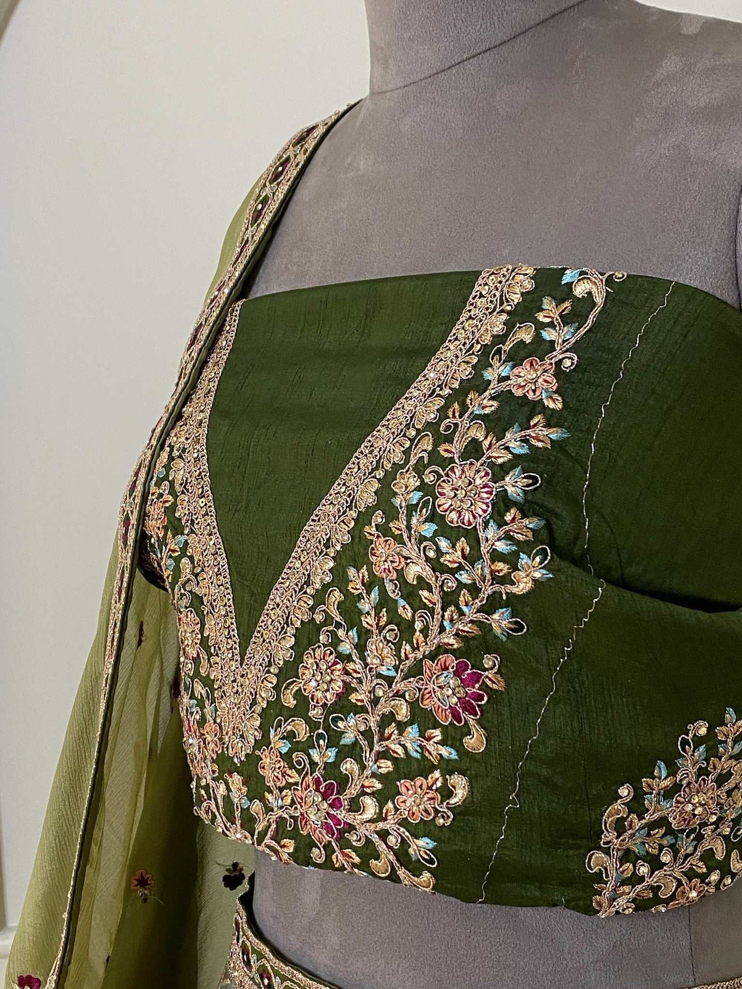 Olive Green Soft Silk Lehenga