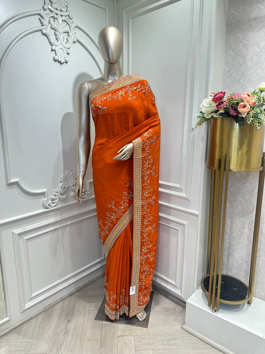 Orange saree by Mamta Saree - full drape