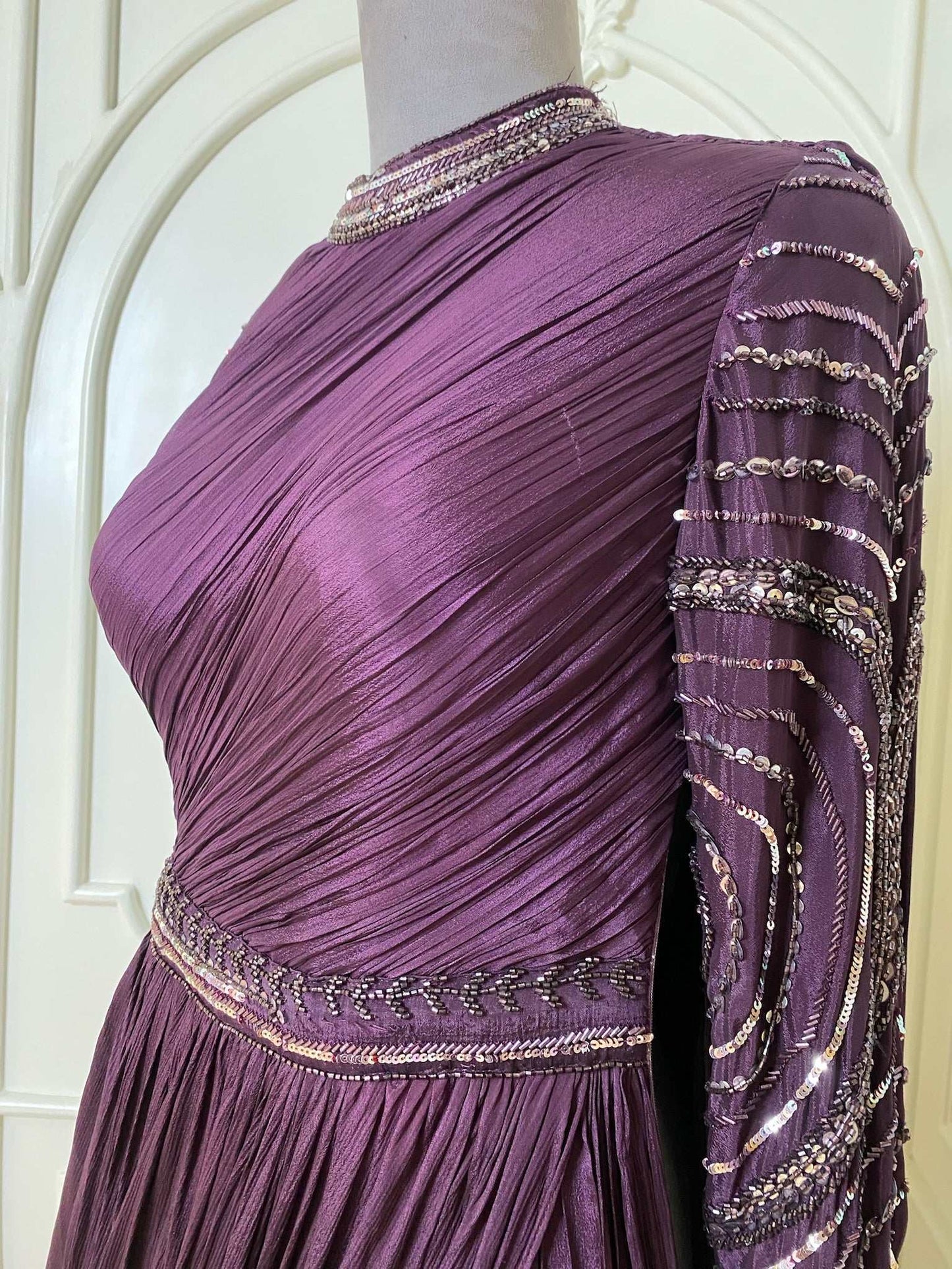Classic Designer Wine Color Embroidery Gown