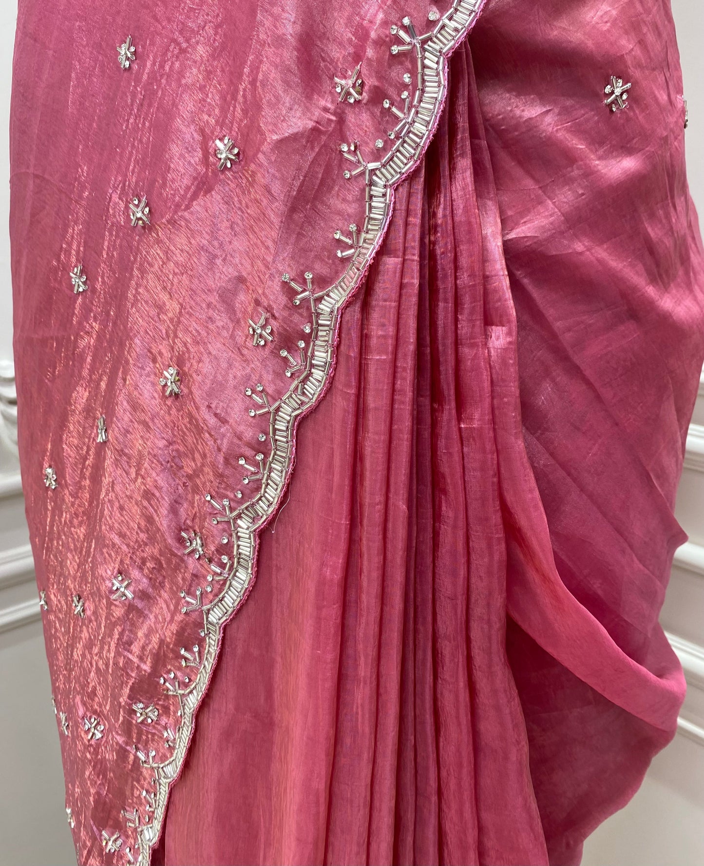 Gajri hand work organza saree