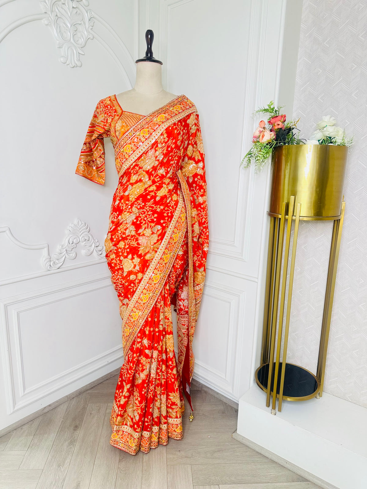 orange saree by Mamta Saree - view 3