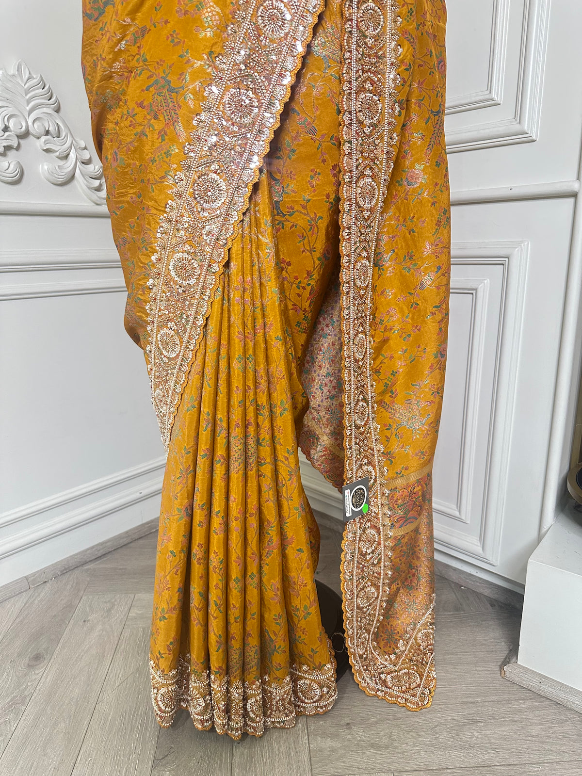 Yellow saree by Mamta Saree - pallu drape
