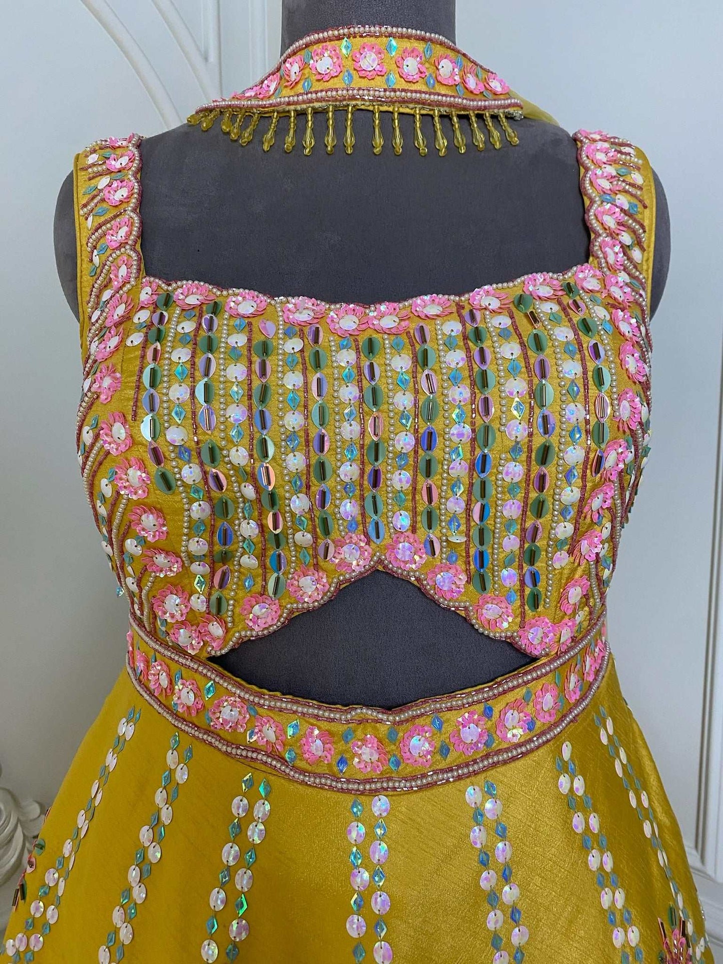 Misted Yellow Short Peplum Dress With Divider in Yellow