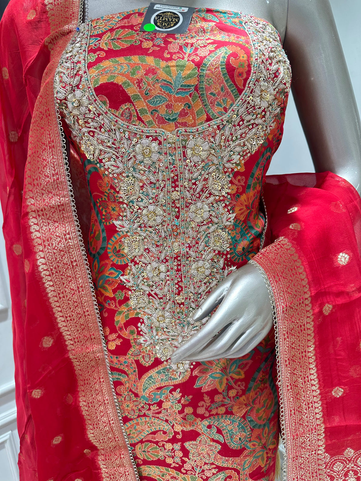 Red suit by Mamta Saree - side view