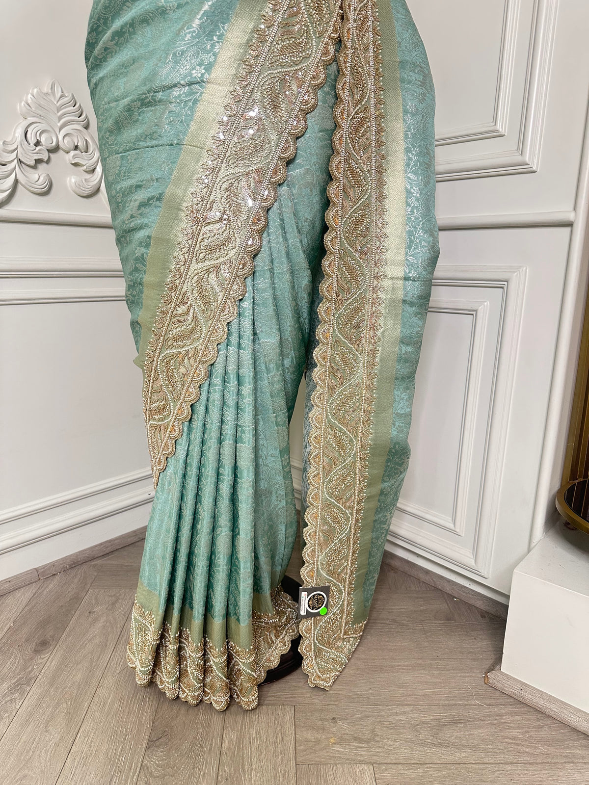 Blue saree by Mamta Saree - pallu drape