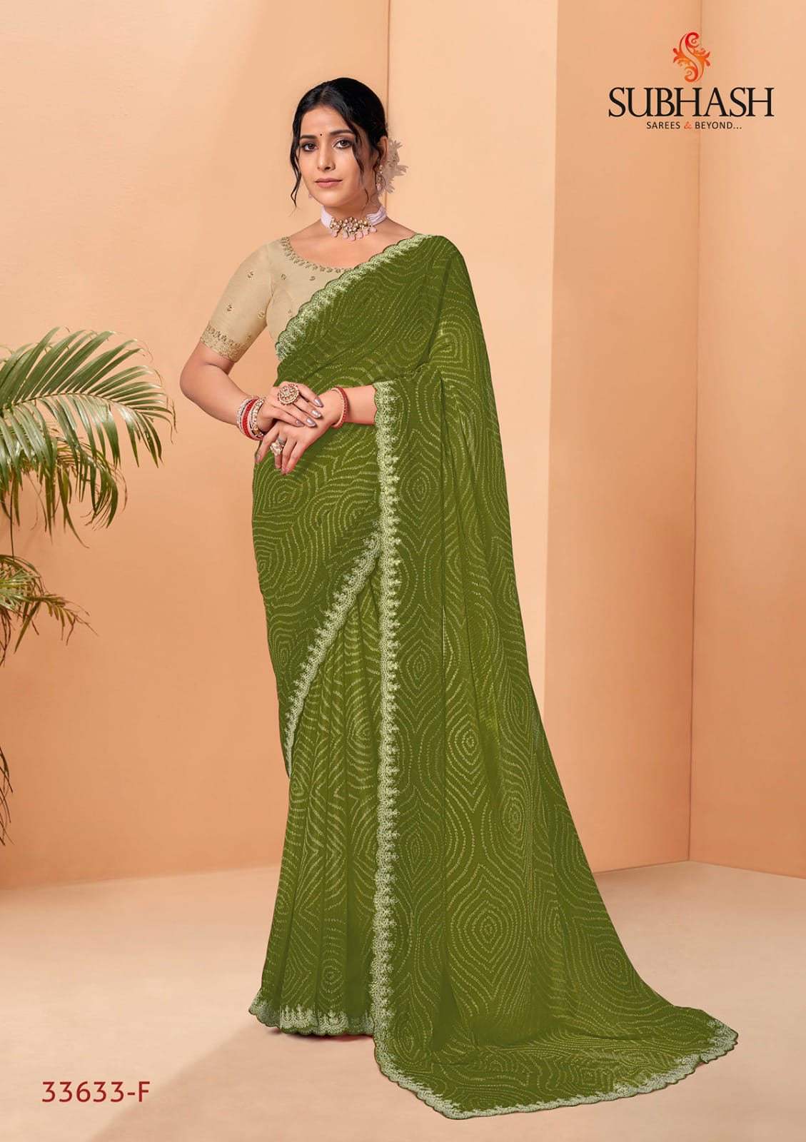 Vibrant Printed Mehendi Saree