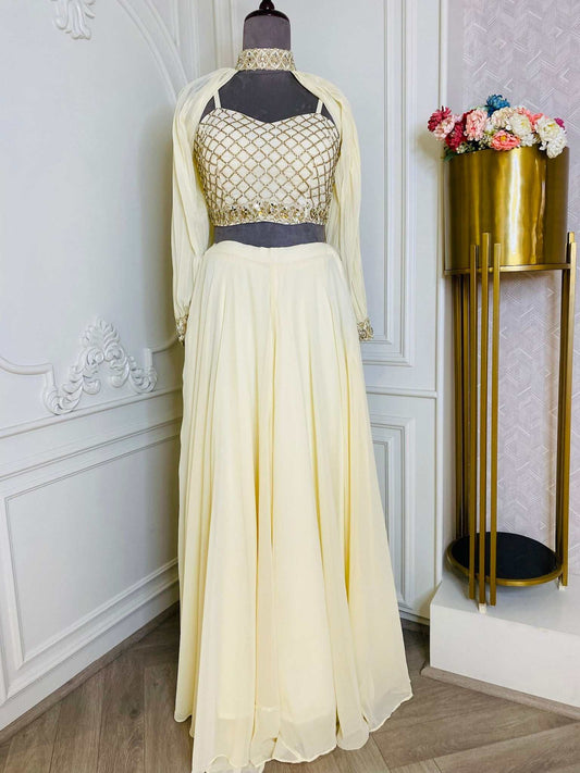 Ivory Sharara Set with Choker cape