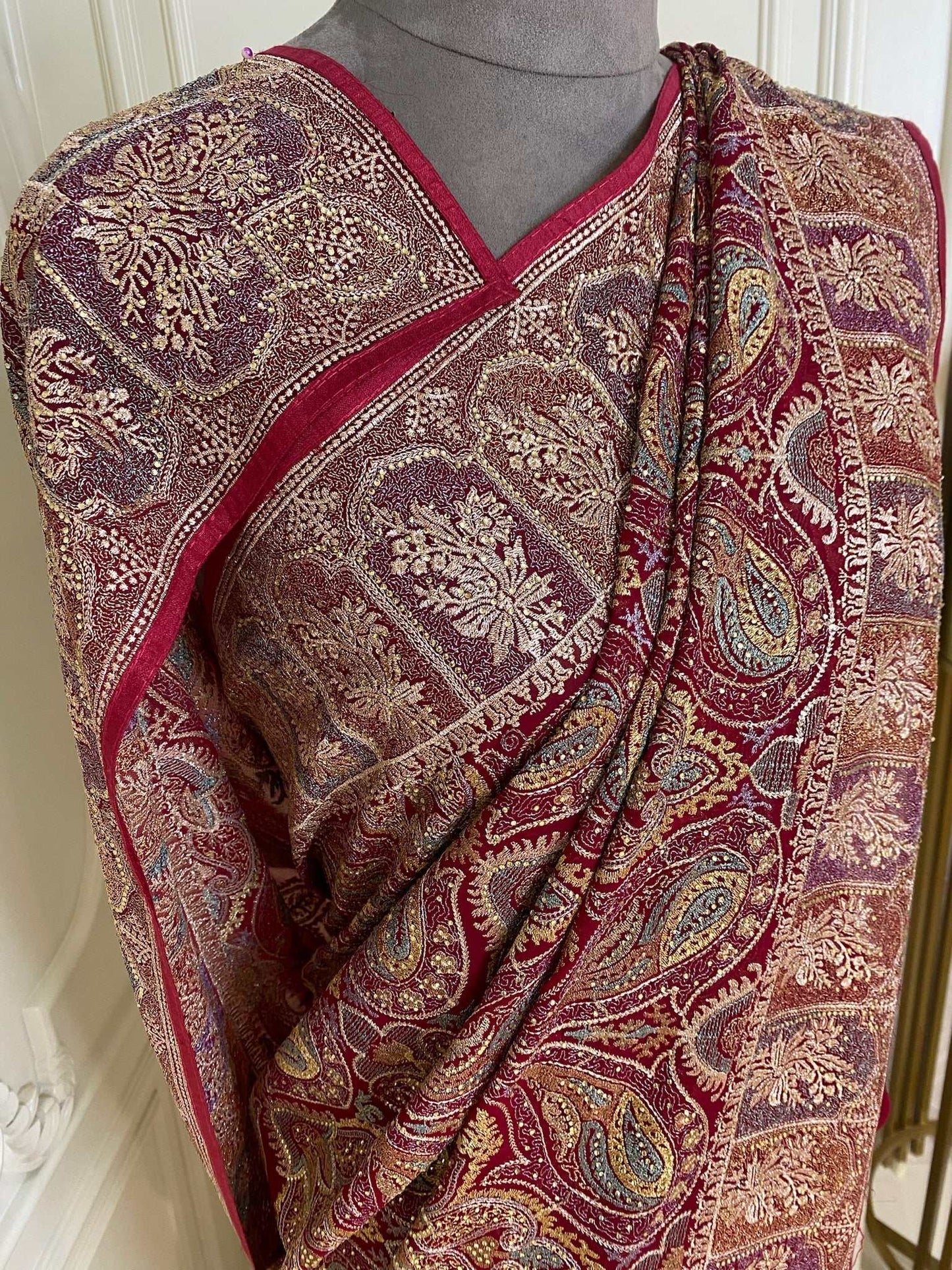 Rani pink zariwork art silk saree