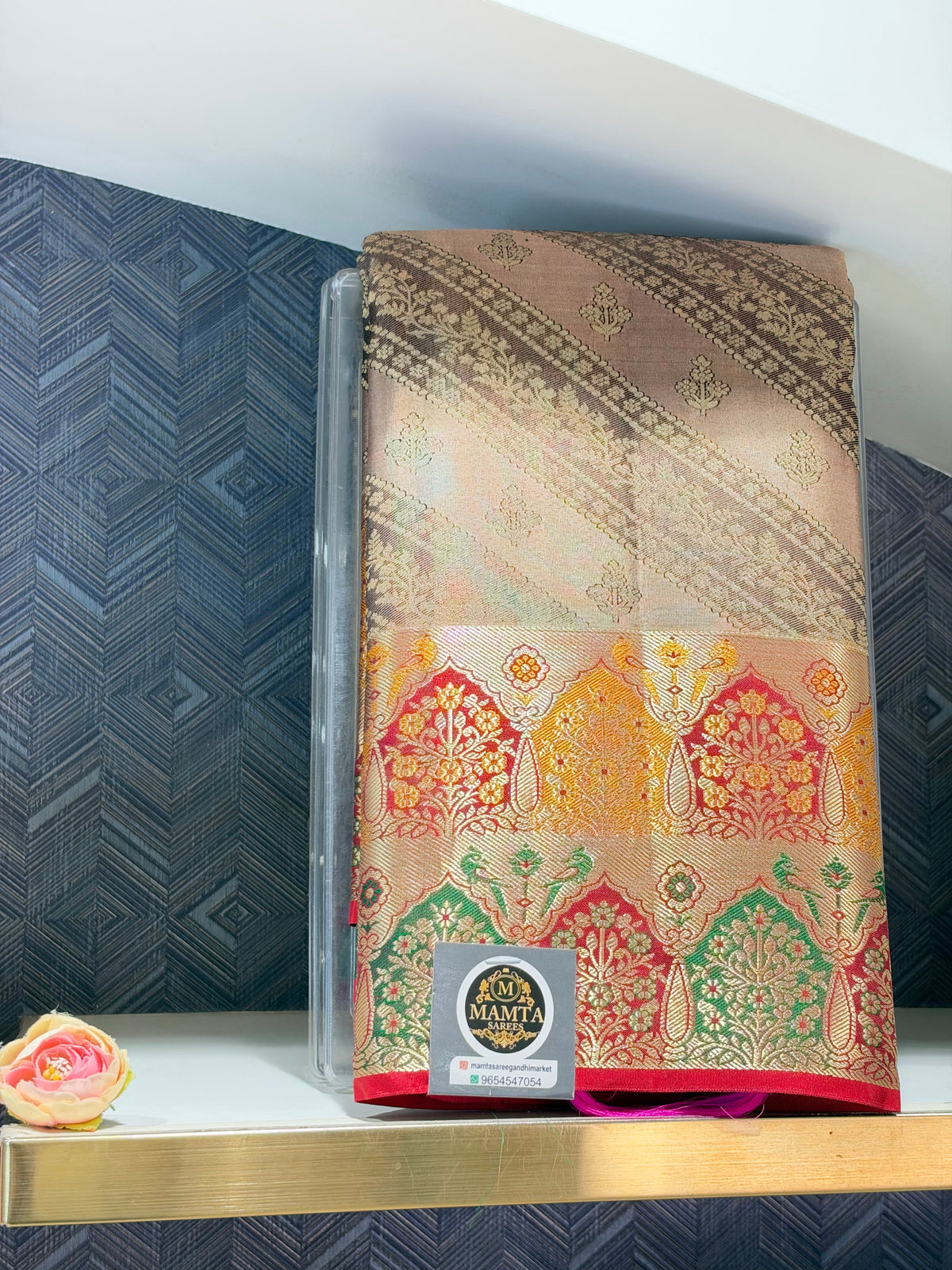 beige saree by Mamta Saree - full drape with pallu