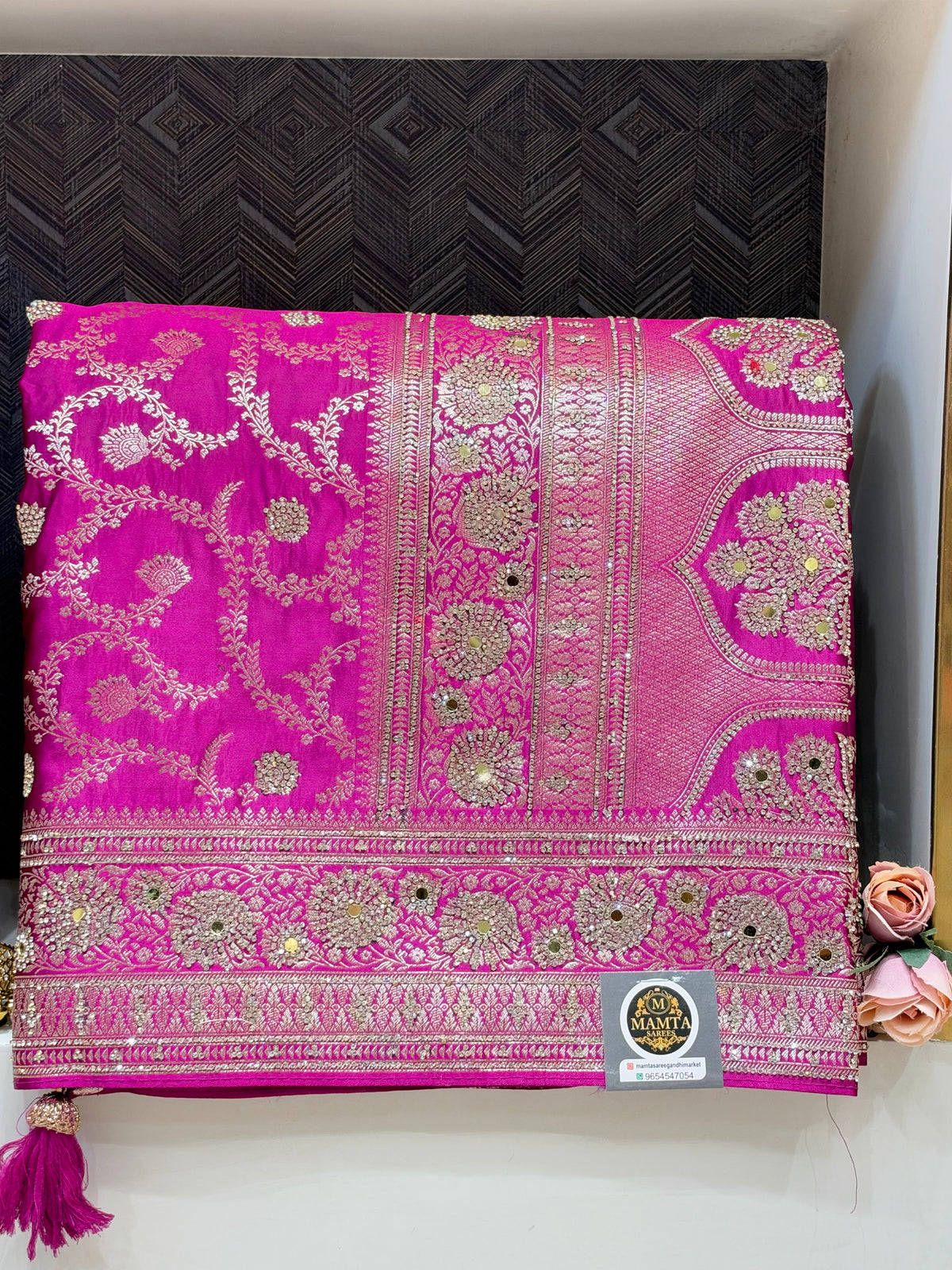 magenta saree by Mamta Saree - full drape with pallu