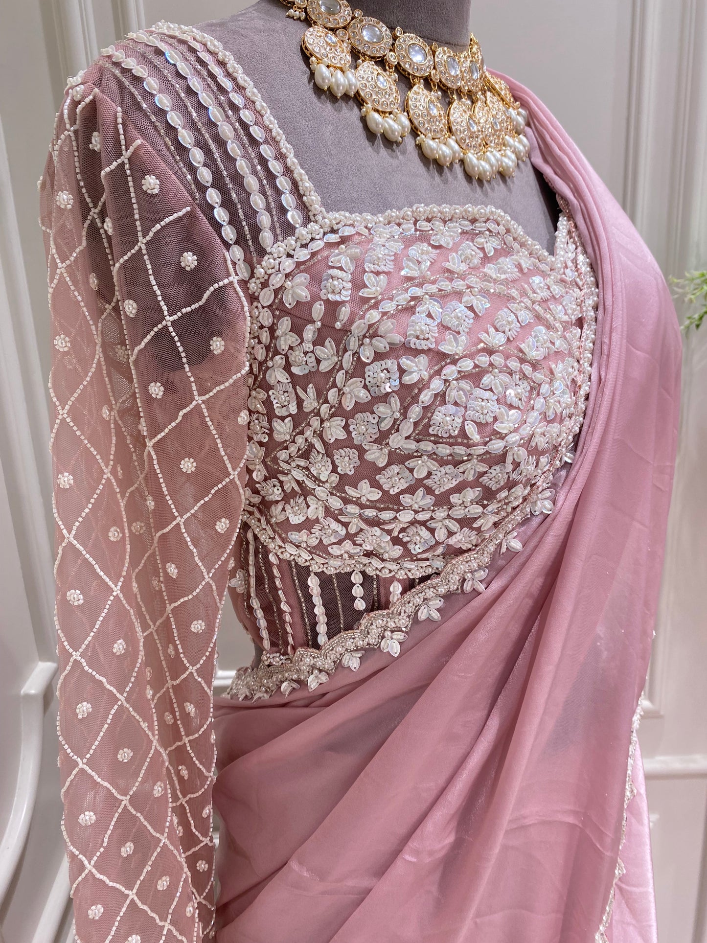 organza saree hand work with readymade blouse
