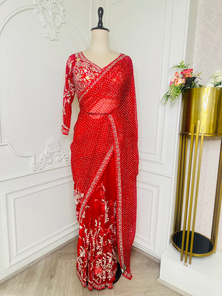 red saree by Mamta Saree - full drape