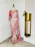 Cream Multicolour Print Saree