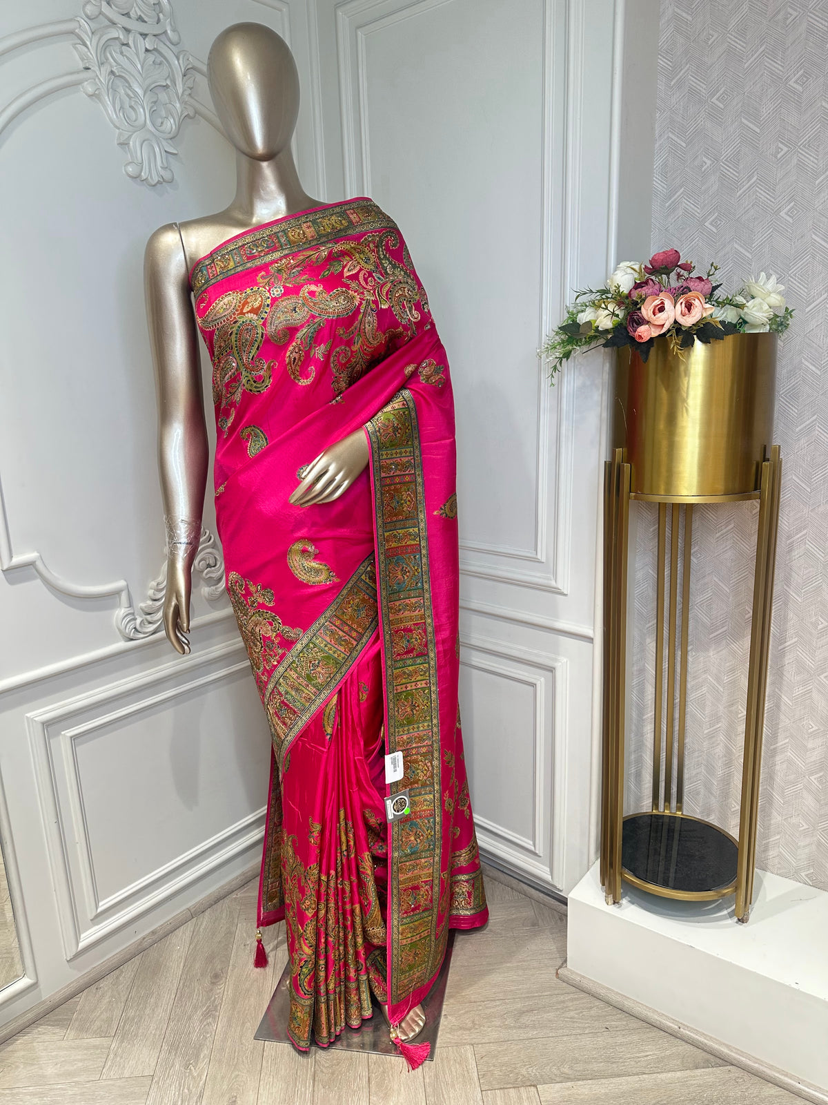 rani pink saree by Mamta Saree - full drape