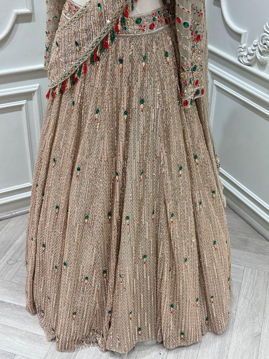 Champagne Beaded Bridal Lehenga Set